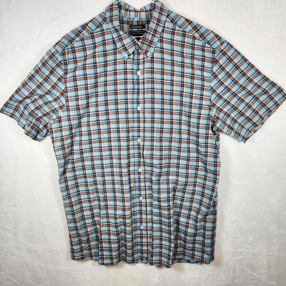 Saddlebred Short Sleeve‎ Button Down Plaid Shirt Size XL
